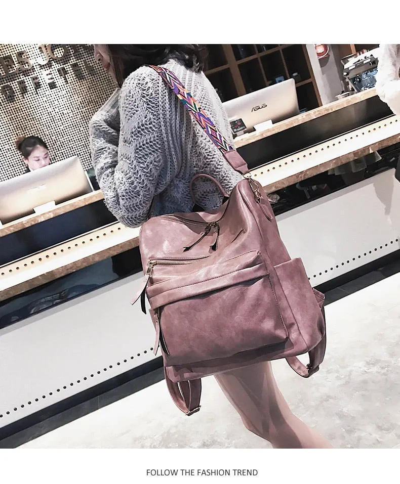 Retro Large PU Leather Rucksack Backpacks