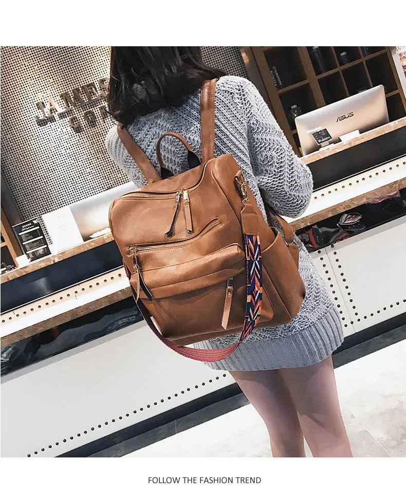 Retro Large PU Leather Rucksack Backpacks