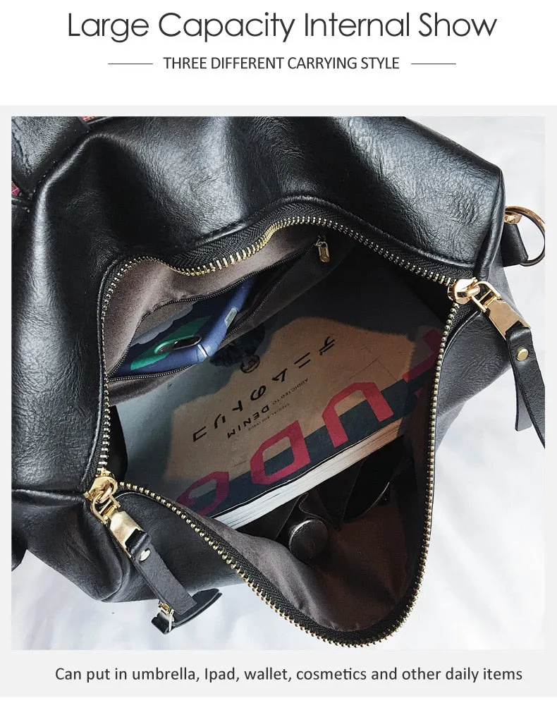 Retro Large PU Leather Rucksack Backpacks