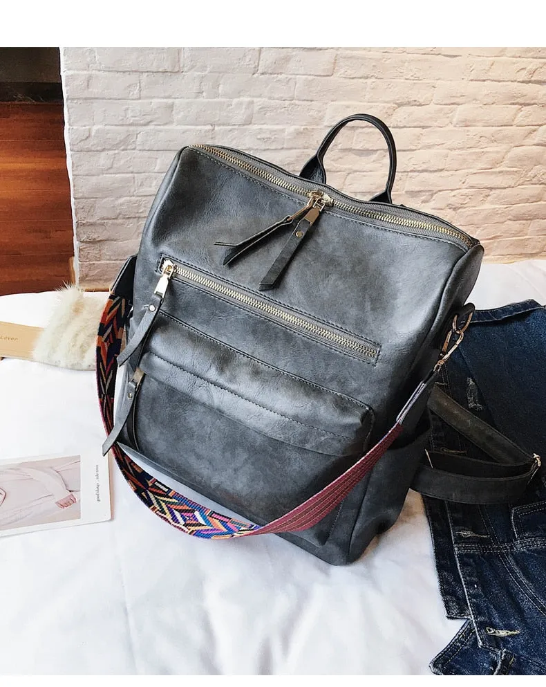 Retro Large PU Leather Rucksack Backpacks