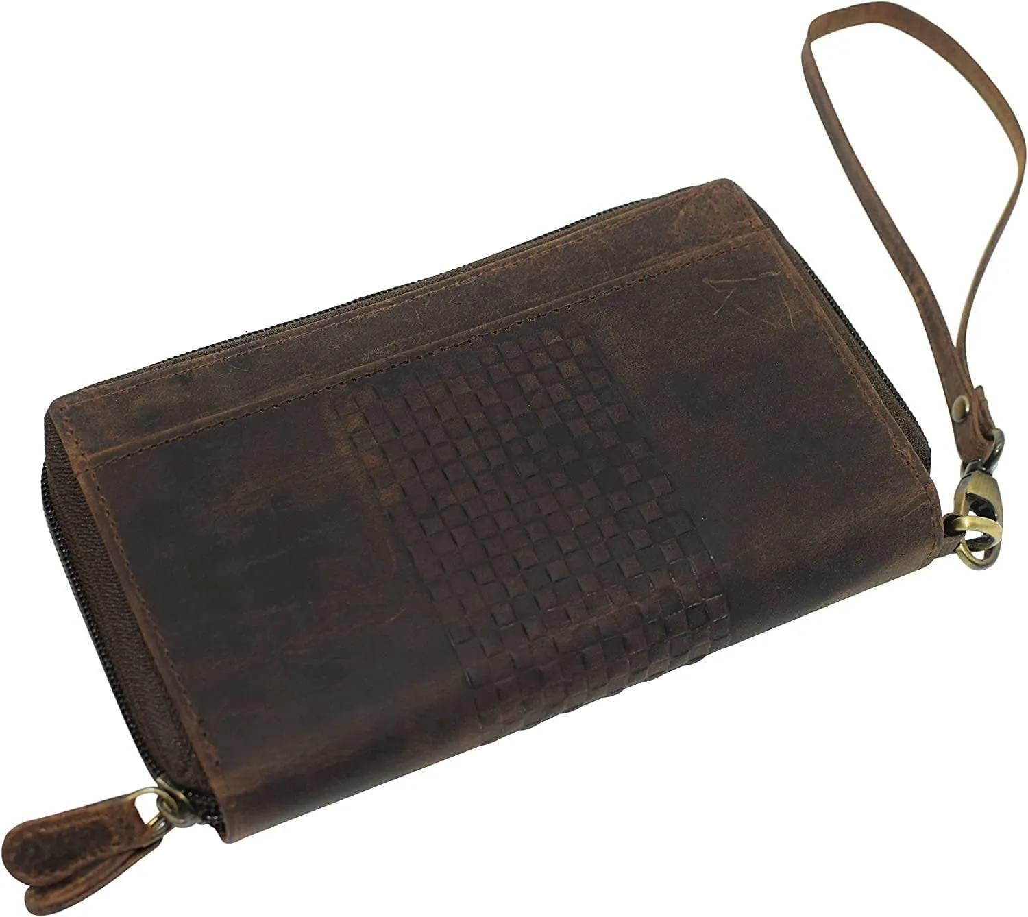 RFID Blocking Wallets for Women Vintage Leather Double Zipper Clutch Checkbook Ladies Wallet (Brown HTC)