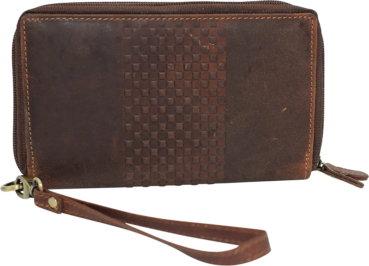 RFID Blocking Wallets for Women Vintage Leather Double Zipper Clutch Checkbook Ladies Wallet (Brown HTC)