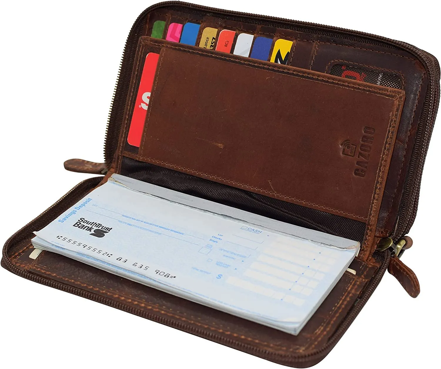 RFID Blocking Wallets for Women Vintage Leather Double Zipper Clutch Checkbook Ladies Wallet (Brown HTC)
