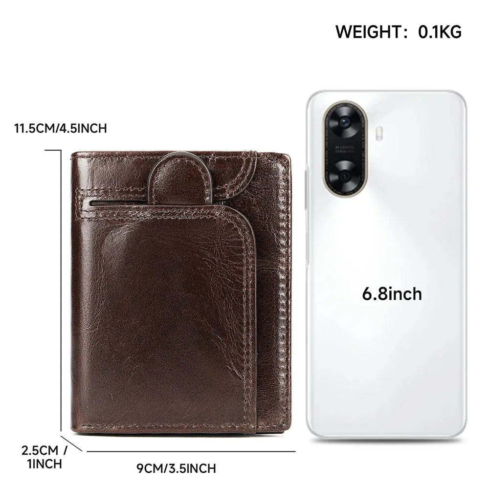 RFID Genuine Leather Wallet for Men, Short Clutch with Coin Pocket and Card Slots