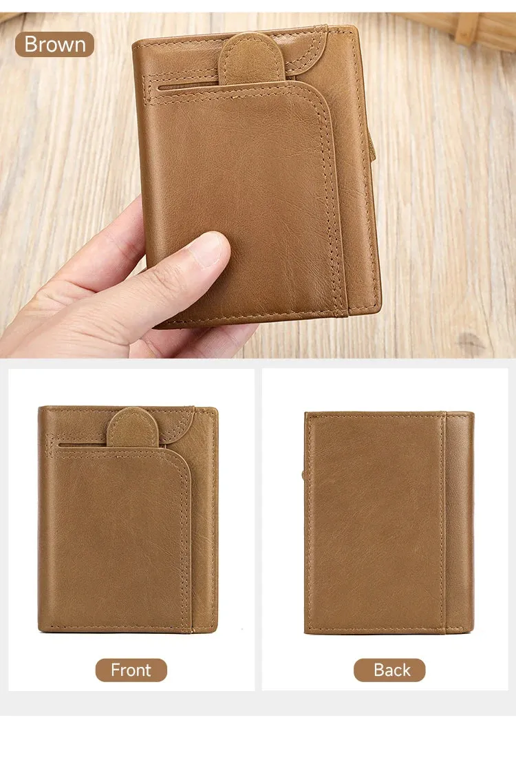 RFID Genuine Leather Wallet for Men, Short Clutch with Coin Pocket and Card Slots
