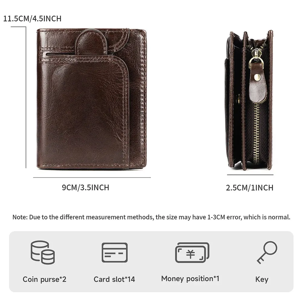 RFID Genuine Leather Wallet for Men, Short Clutch with Coin Pocket and Card Slots