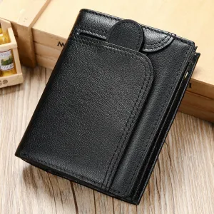 RFID Genuine Leather Wallet for Men, Short Clutch with Coin Pocket and Card Slots