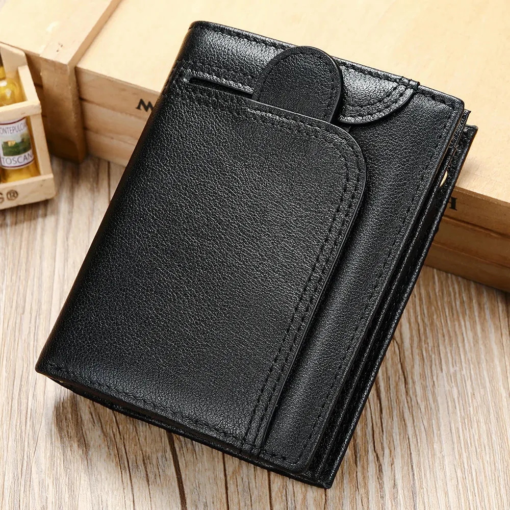 RFID Genuine Leather Wallet for Men, Short Clutch with Coin Pocket and Card Slots