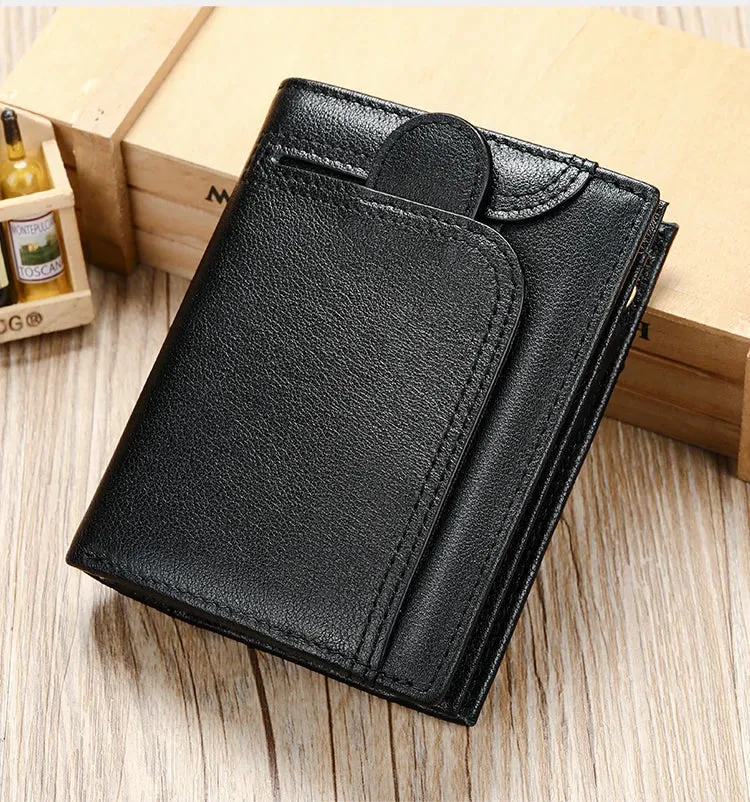 RFID Genuine Leather Wallet for Men, Short Clutch with Coin Pocket and Card Slots