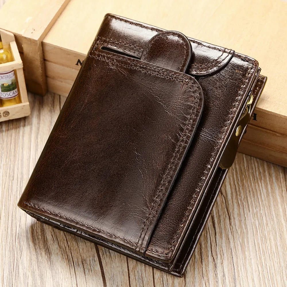 RFID Genuine Leather Wallet for Men, Short Clutch with Coin Pocket and Card Slots