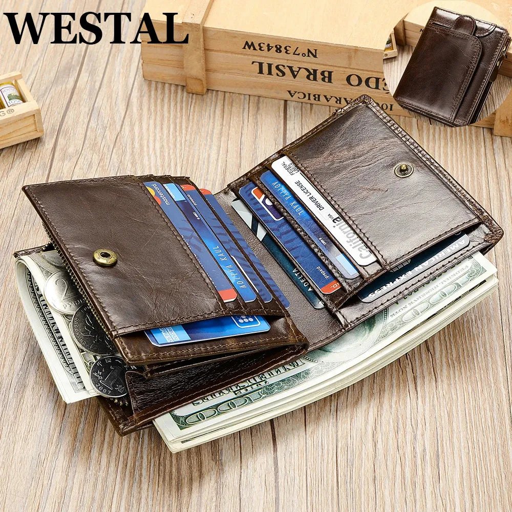 RFID Genuine Leather Wallet for Men, Short Clutch with Coin Pocket and Card Slots