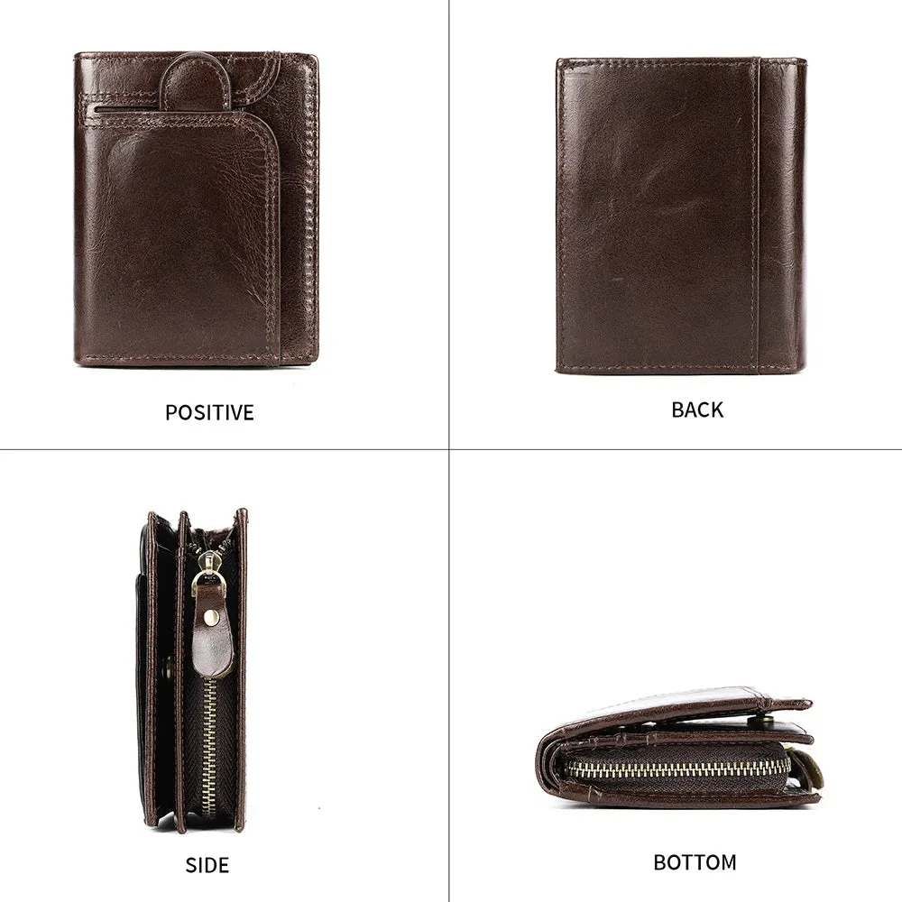 RFID Genuine Leather Wallet for Men, Short Clutch with Coin Pocket and Card Slots