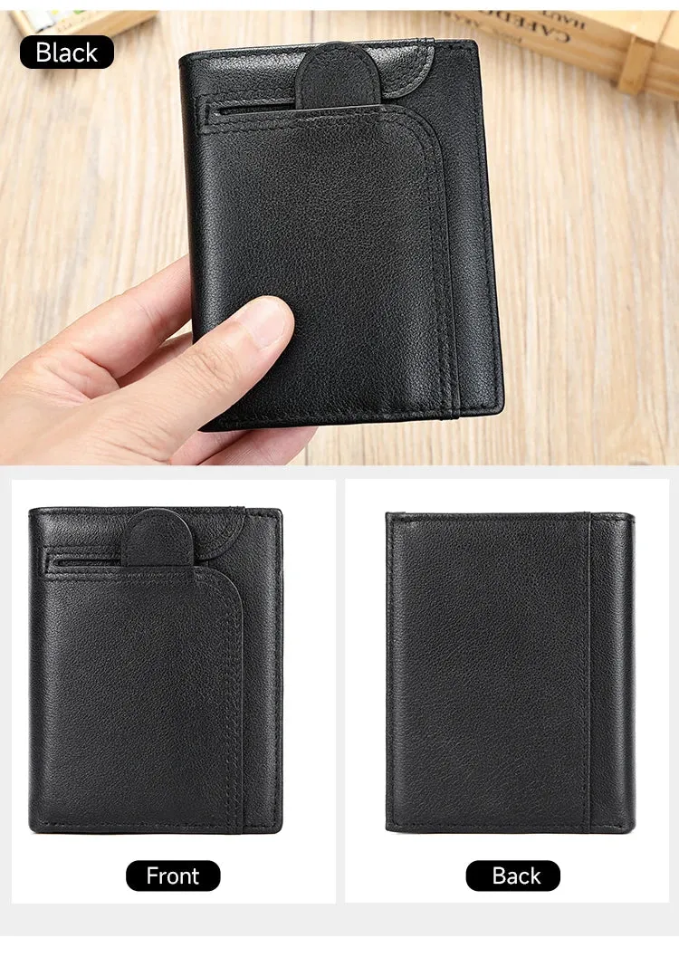 RFID Genuine Leather Wallet for Men, Short Clutch with Coin Pocket and Card Slots