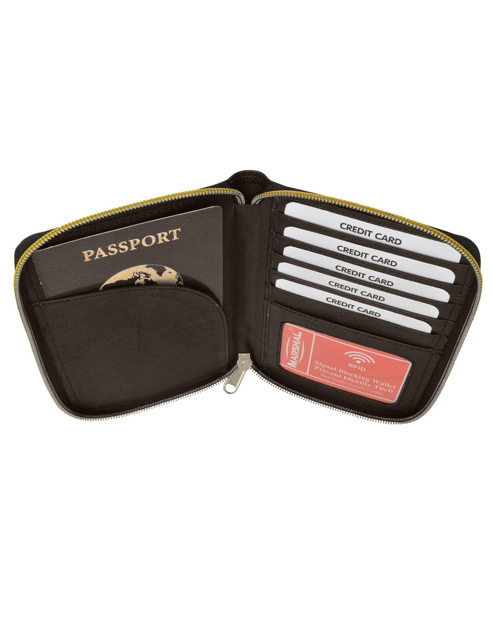 RFID Premium Leather Men's Passport Bifold Zip Around Wallet ID & Credit Card Holder RFID P 701 (C)