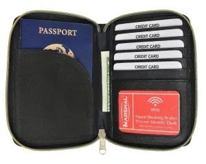 RFID Premium Leather Men's Passport Bifold Zip Around Wallet ID & Credit Card Holder RFID P 701 (C)