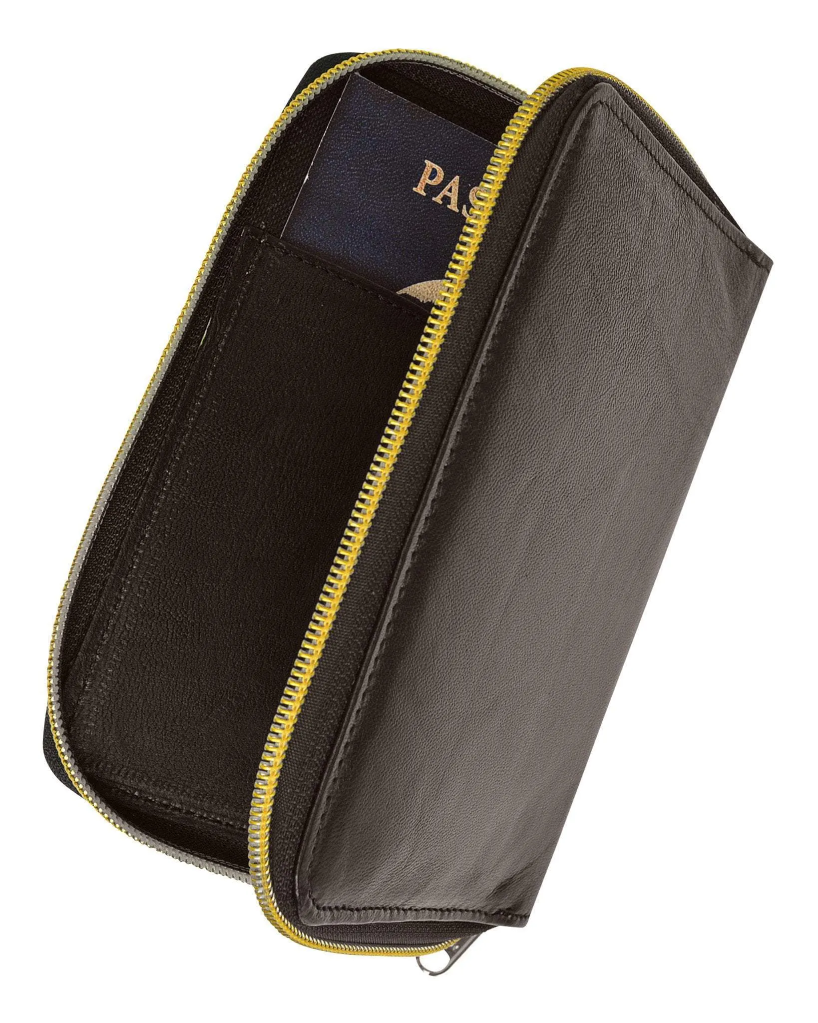 RFID Premium Leather Men's Passport Bifold Zip Around Wallet ID & Credit Card Holder RFID P 701 (C)