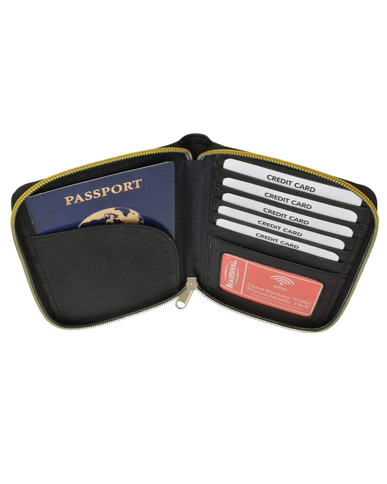 RFID Premium Leather Men's Passport Bifold Zip Around Wallet ID & Credit Card Holder RFID P 701 (C)