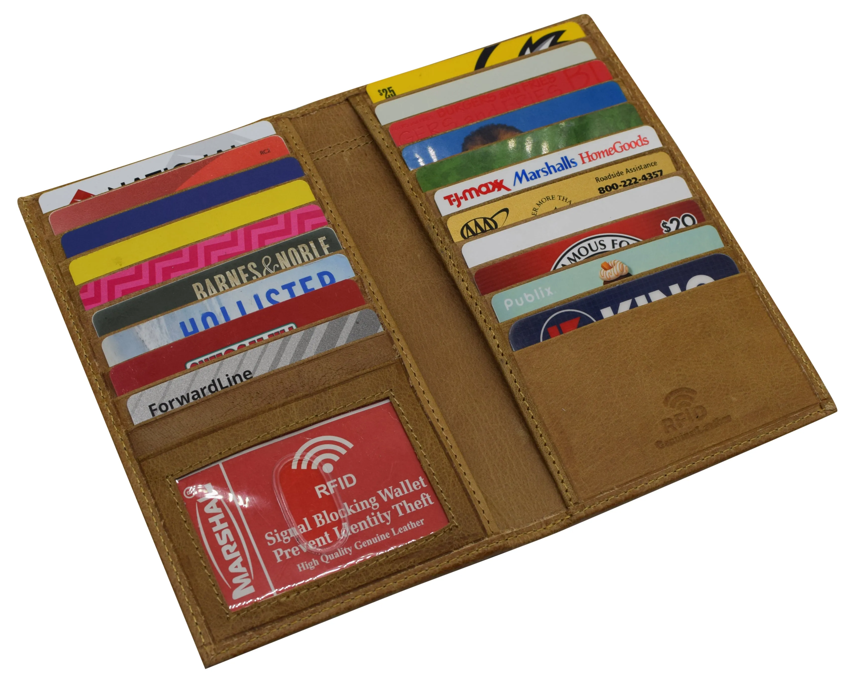 RFID621529TN RFID Blocking Cowhide Leather Men's Long ID Credit Card Security Wallet