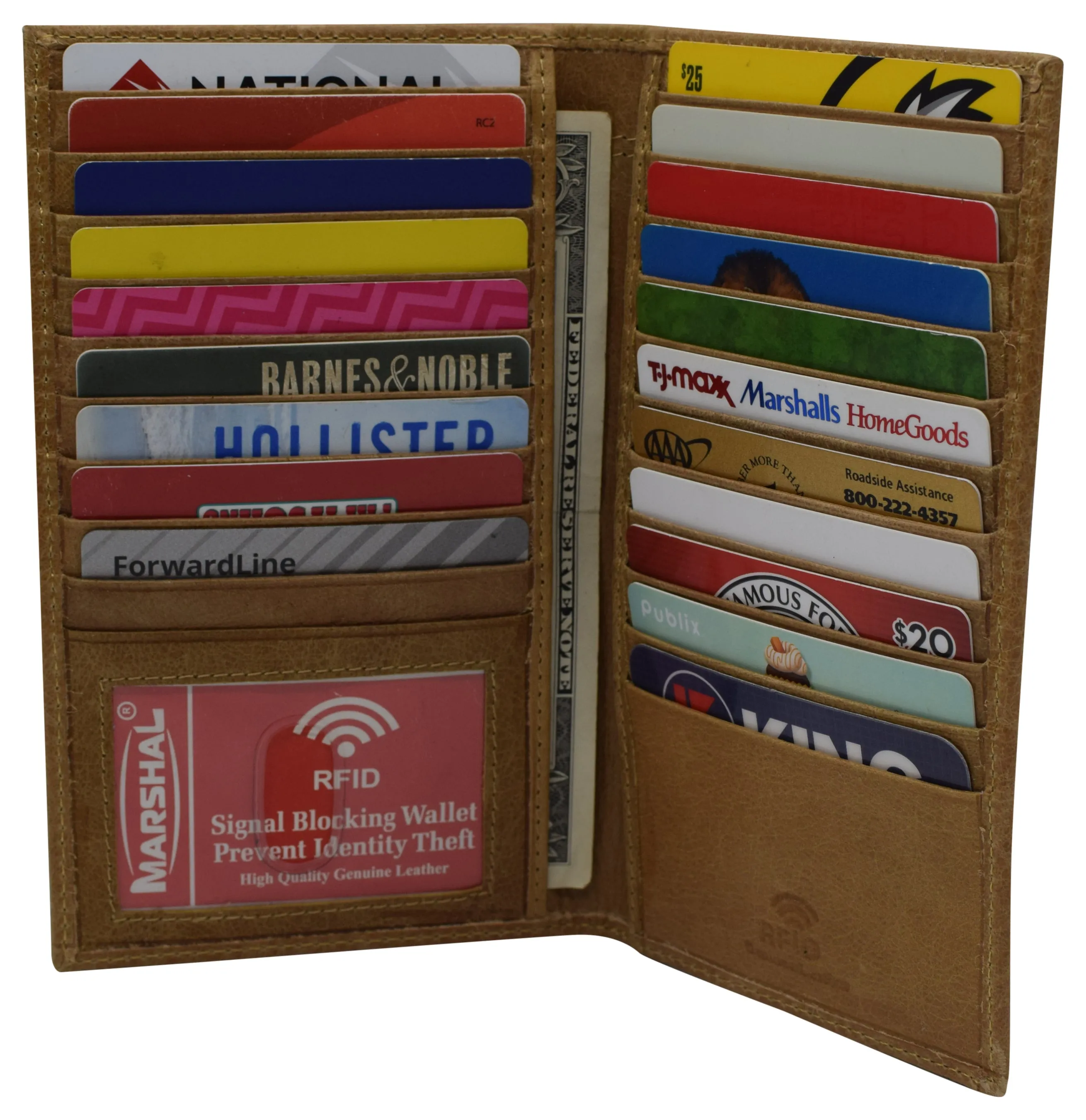 RFID621529TN RFID Blocking Cowhide Leather Men's Long ID Credit Card Security Wallet