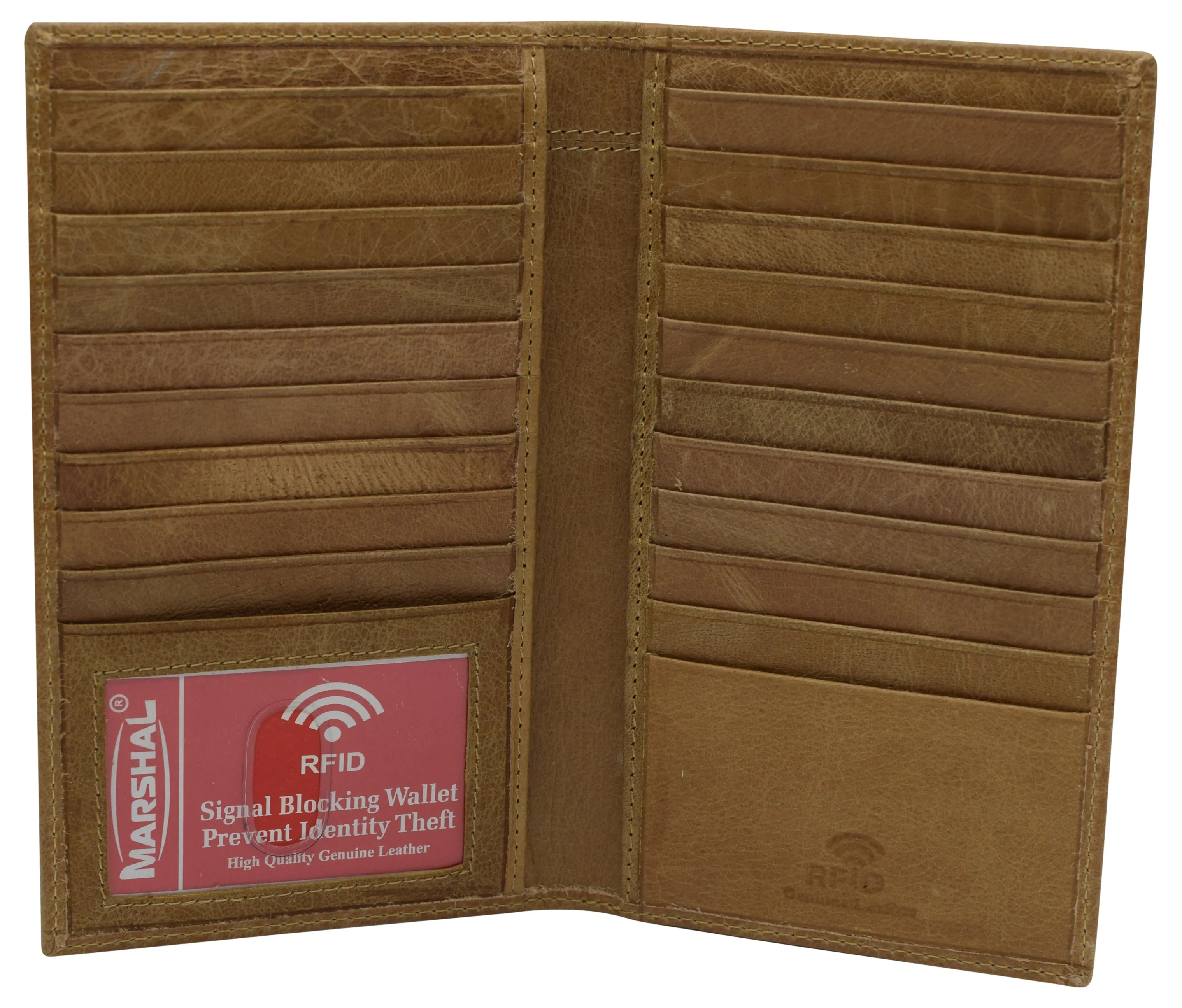 RFID621529TN RFID Blocking Cowhide Leather Men's Long ID Credit Card Security Wallet