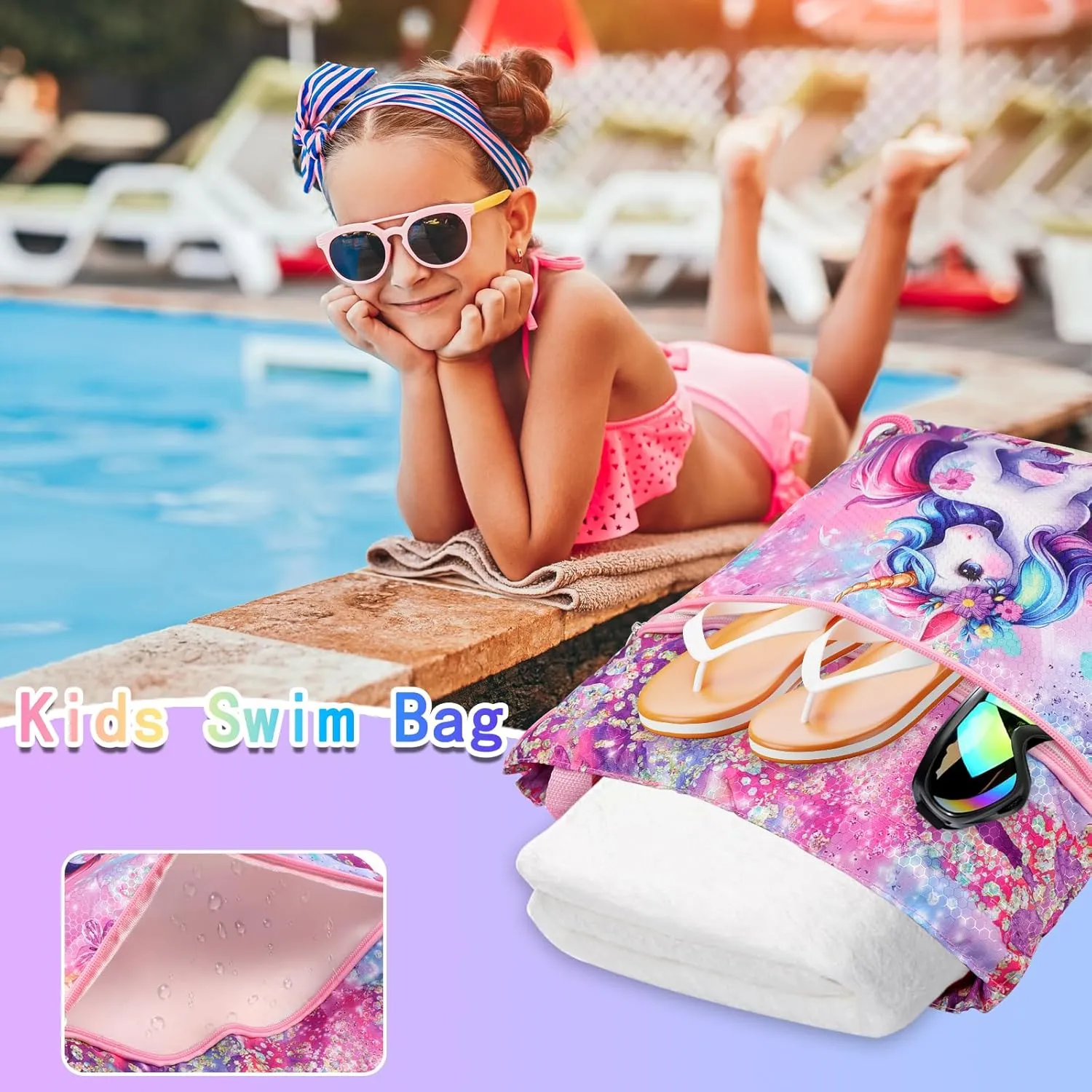 RLGPBON Drawstring Backpack for Kids Girls and Boy,Girls Gym Dance Bag,Sports Gym Bag for Girls Kids Waterproof Swimming Beach Sackpack