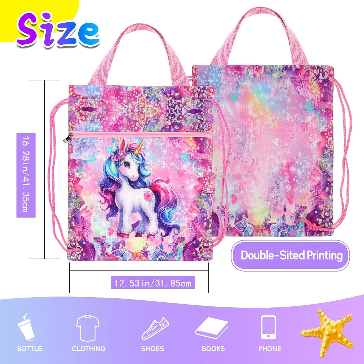RLGPBON Drawstring Backpack for Kids Girls and Boy,Girls Gym Dance Bag,Sports Gym Bag for Girls Kids Waterproof Swimming Beach Sackpack
