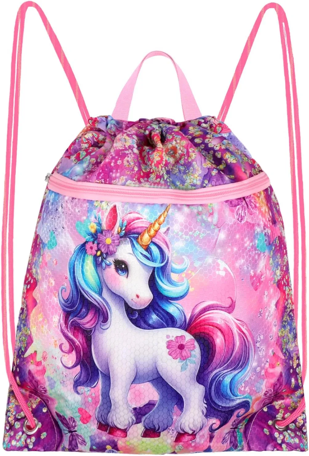 RLGPBON Drawstring Backpack for Kids Girls and Boy,Girls Gym Dance Bag,Sports Gym Bag for Girls Kids Waterproof Swimming Beach Sackpack