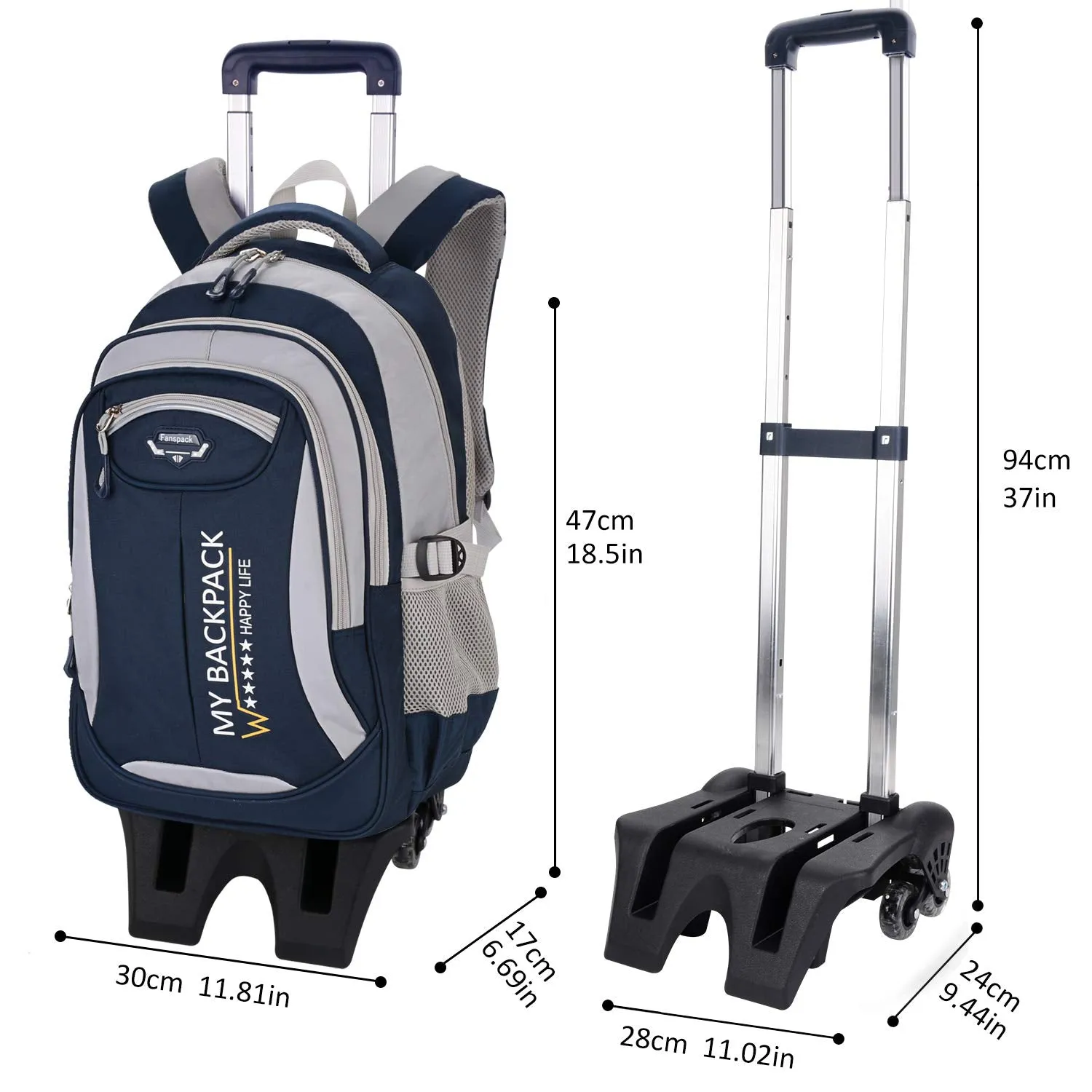 Rolling Backpack, Fanspack 2019 New Wheeled Backpack Trolley School Bags for Boys Backpack with 6 Wheels Kids Backpack