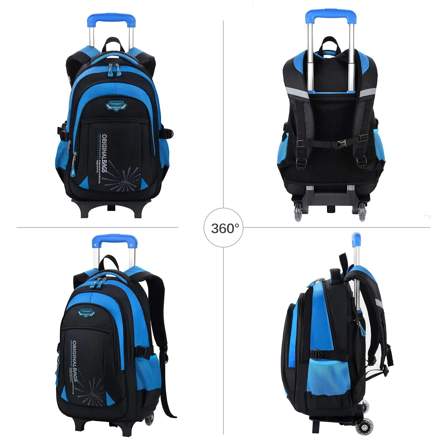 Rolling Backpack for Boys, Fanspack Wheeled Backpack