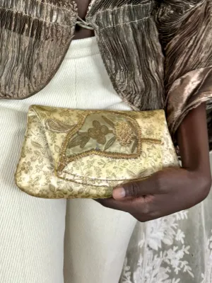 Rula, 20s floral silk clutch with leaf design