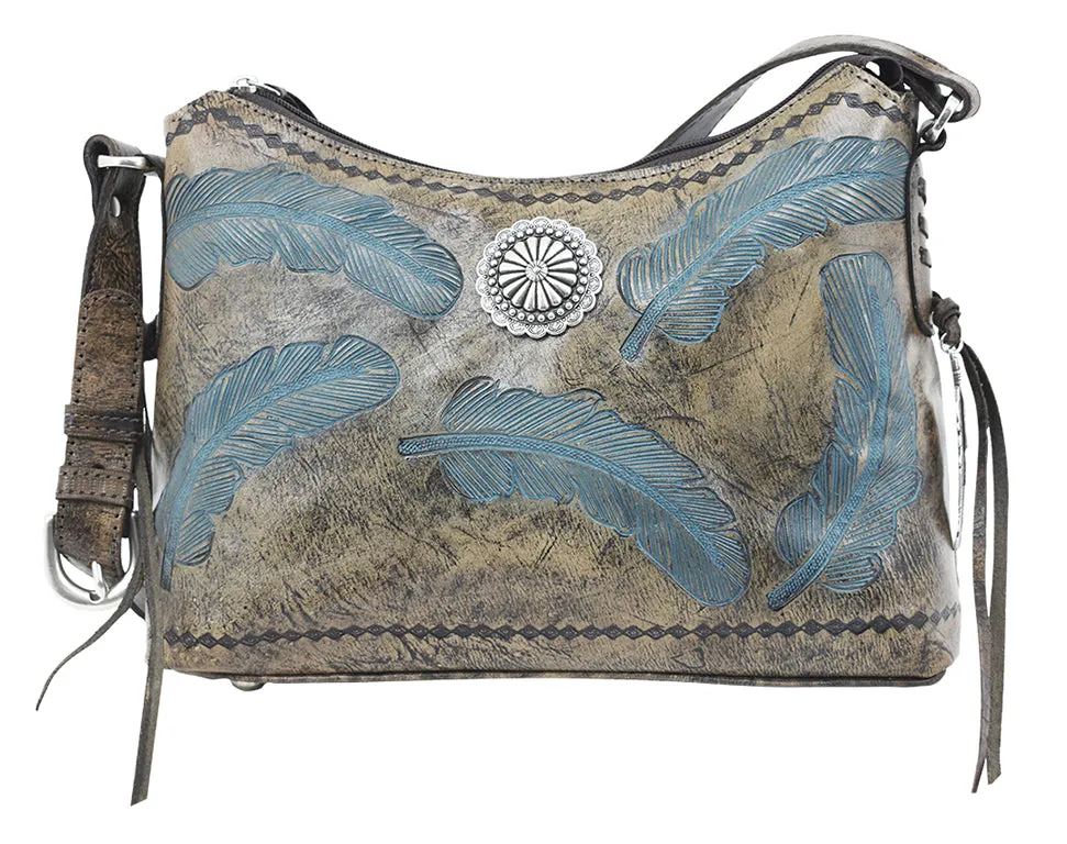 Sacred Bird Zip Top Shoulder Bag - Charcoal Brown/Turquoise 7570