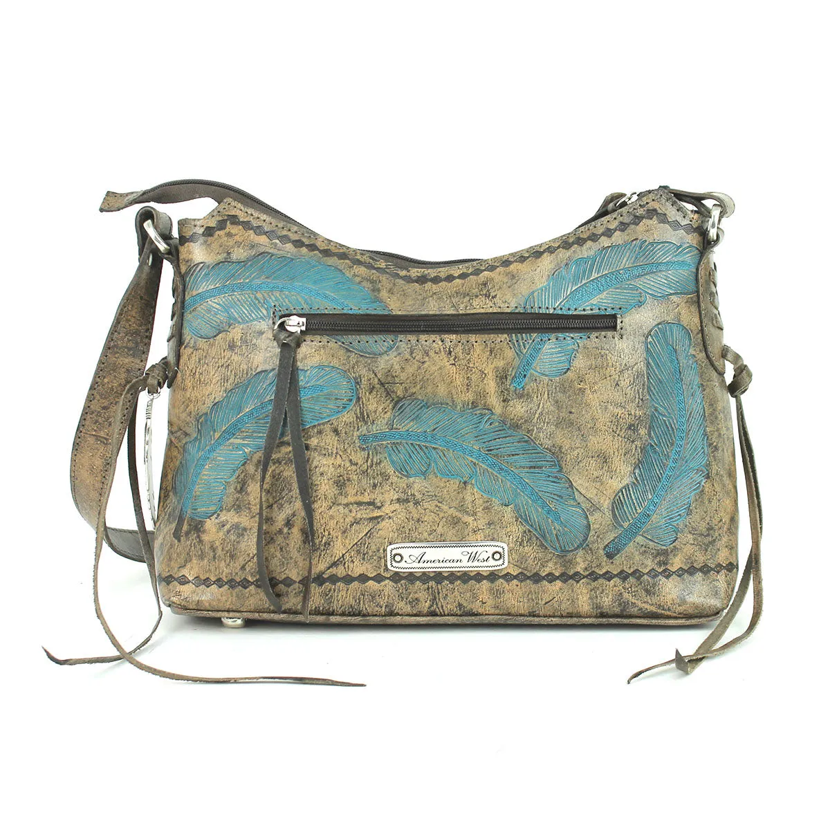 Sacred Bird Zip Top Shoulder Bag - Charcoal Brown/Turquoise 7570