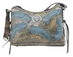 Sacred Bird Zip Top Shoulder Bag - Charcoal Brown/Turquoise 7570