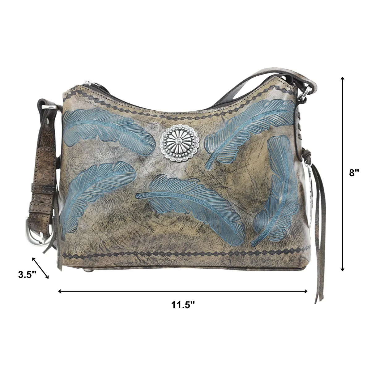 Sacred Bird Zip Top Shoulder Bag - Charcoal Brown/Turquoise 7570