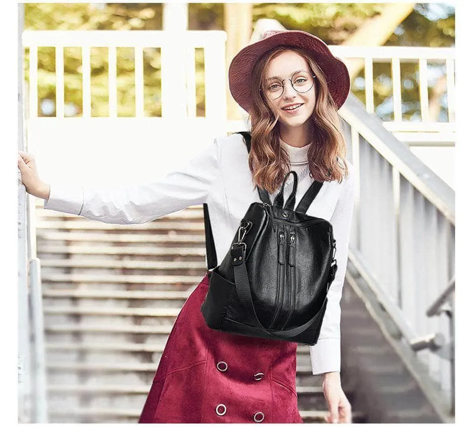 Saiten Leather Women Backpack Casual School Teenager Multifunction