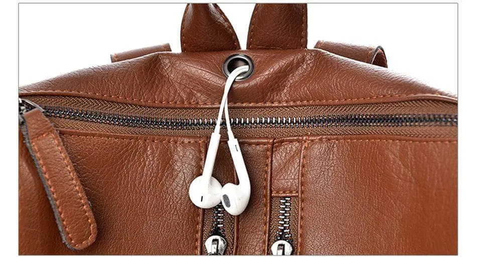 Saiten Leather Women Backpack Casual School Teenager Multifunction