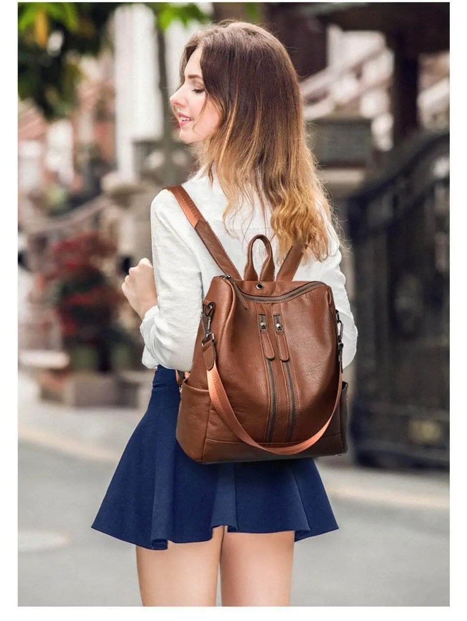 Saiten Leather Women Backpack Casual School Teenager Multifunction