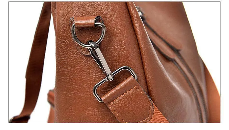 Saiten Leather Women Backpack Casual School Teenager Multifunction