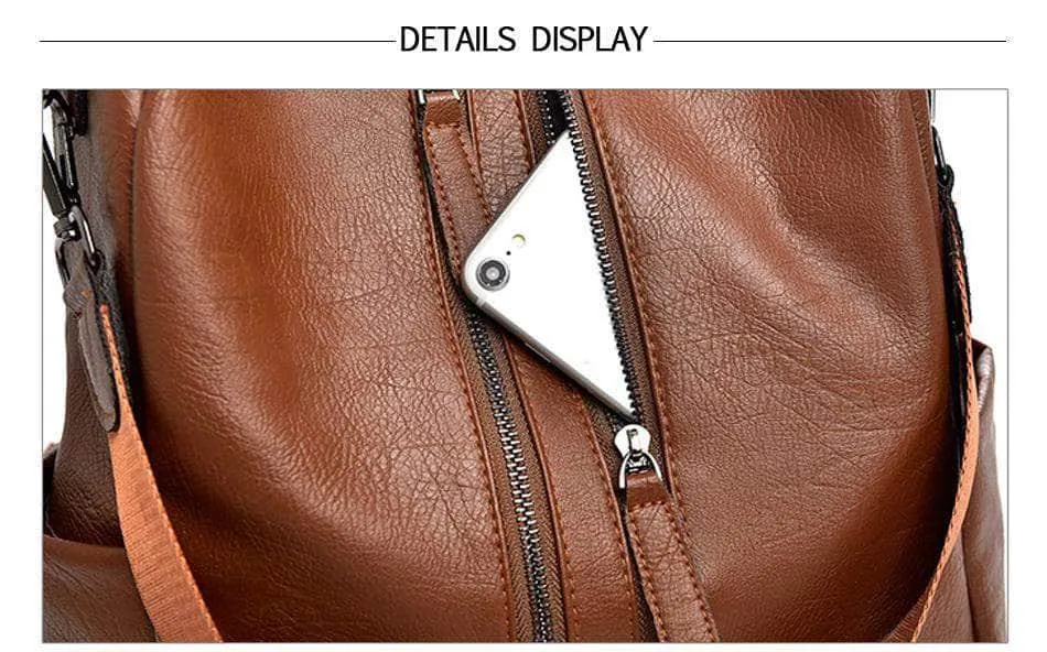Saiten Leather Women Backpack Casual School Teenager Multifunction