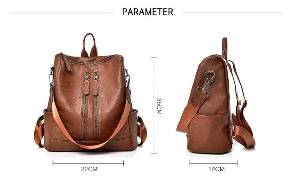 Saiten Leather Women Backpack Casual School Teenager Multifunction