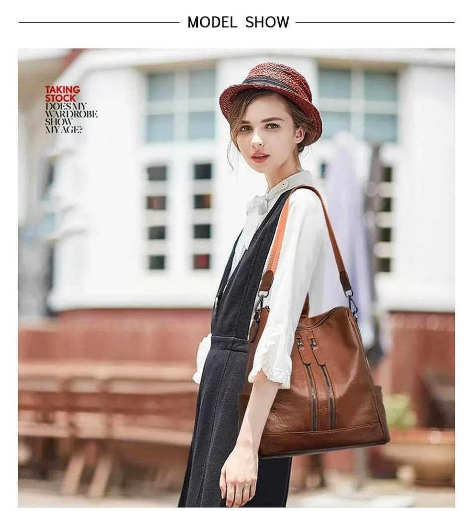 Saiten Leather Women Backpack Casual School Teenager Multifunction