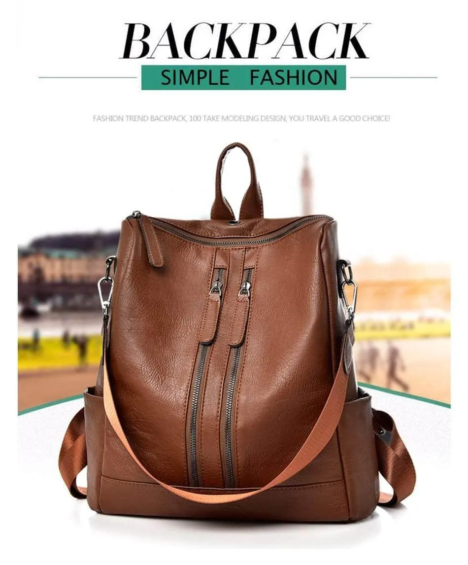 Saiten Leather Women Backpack Casual School Teenager Multifunction