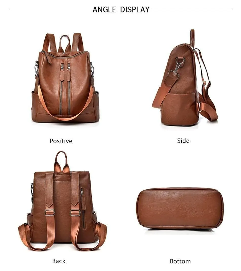 Saiten Leather Women Backpack Casual School Teenager Multifunction