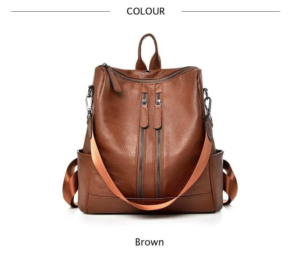Saiten Leather Women Backpack Casual School Teenager Multifunction