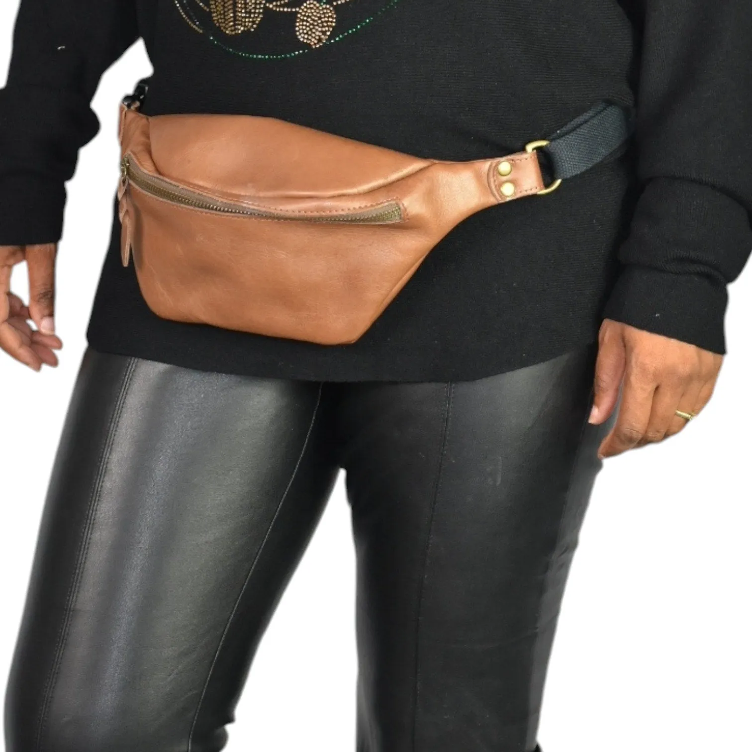 Sarep Rose Leather Fanny Pack Brown Adjustable Bum Belt Waist Pouch Retro Sling Waist Bag