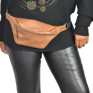 Sarep Rose Leather Fanny Pack Brown Adjustable Bum Belt Waist Pouch Retro Sling Waist Bag