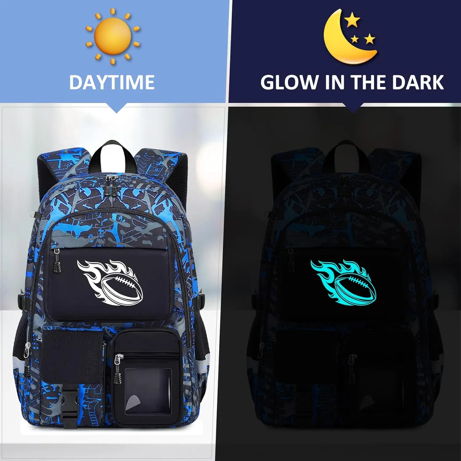 School Backpack for Boys - American Football Boys Backpack for Kids Children Teens Elementary Middle School Students - 18" Large Capacity School Bookbag with Multiple Pockets