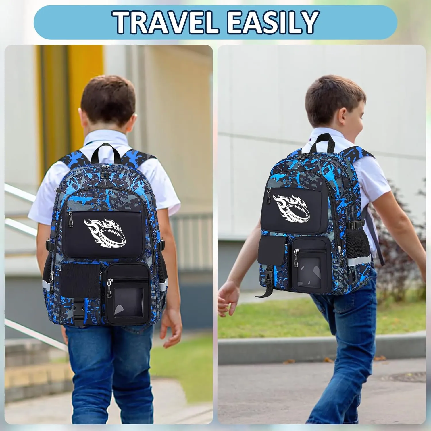 School Backpack for Boys - American Football Boys Backpack for Kids Children Teens Elementary Middle School Students - 18" Large Capacity School Bookbag with Multiple Pockets