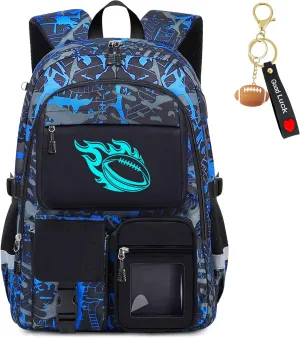 School Backpack for Boys - American Football Boys Backpack for Kids Children Teens Elementary Middle School Students - 18" Large Capacity School Bookbag with Multiple Pockets