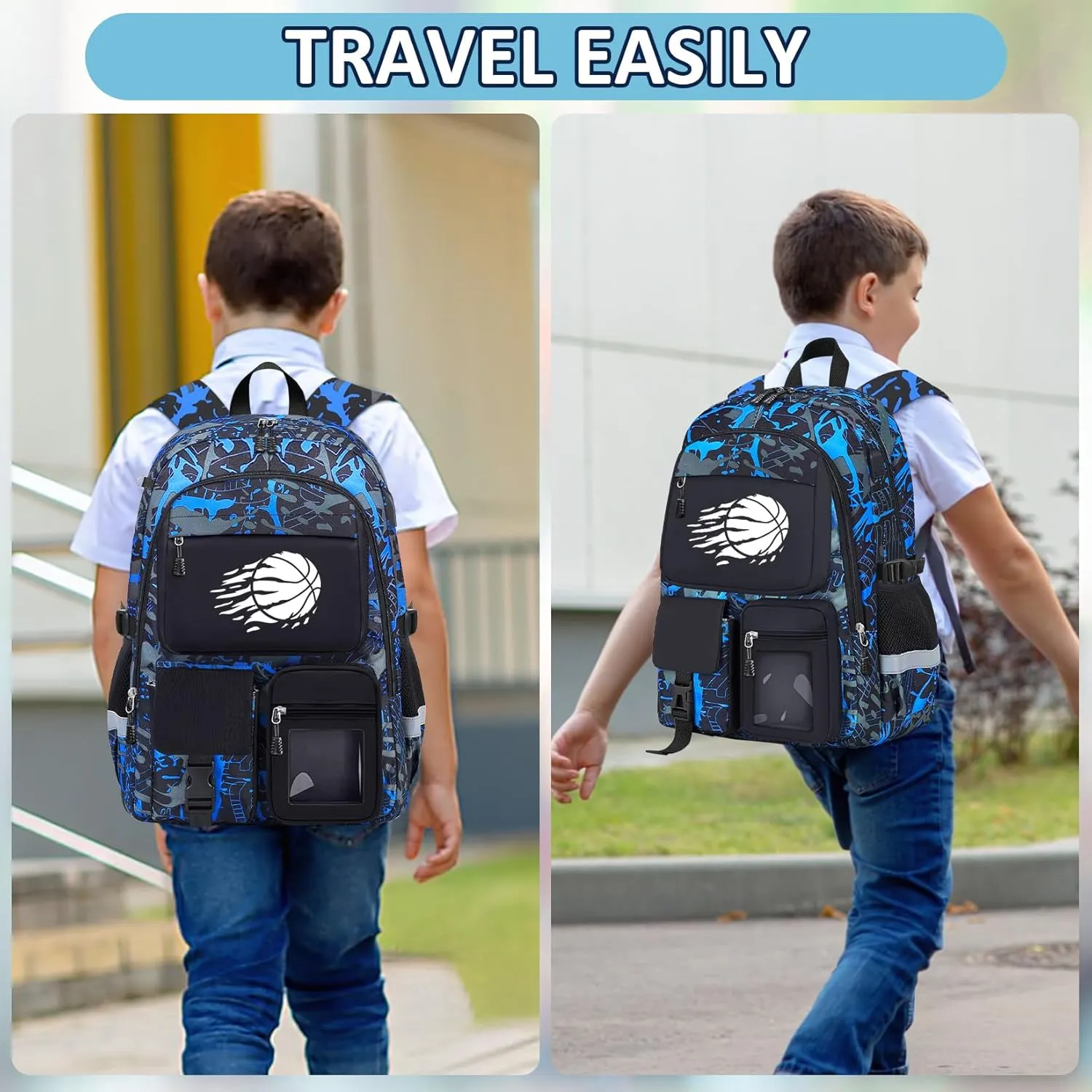 School Backpack for Boys - Basketball Boys Backpack for Kids Children Teens Elementary Middle School Students - 18" Large Capacity School Bookbag with Multiple Pockets